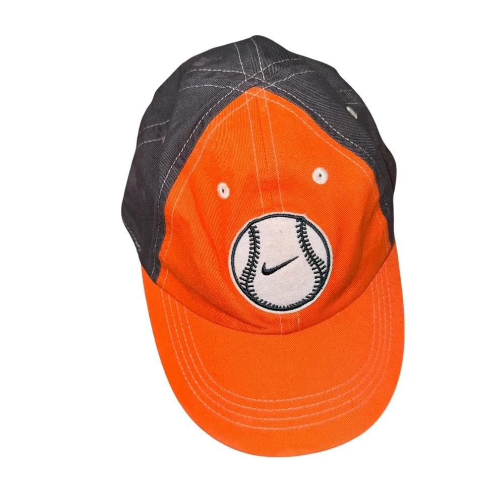 Nike Baseball Cap Kids Boys Pre-Owned Hat Orange Grey White‎ Embroidered Swoosh
